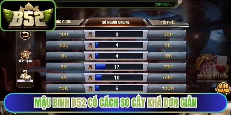 Mậu Binh B52 có cách so cây khá đơn giản